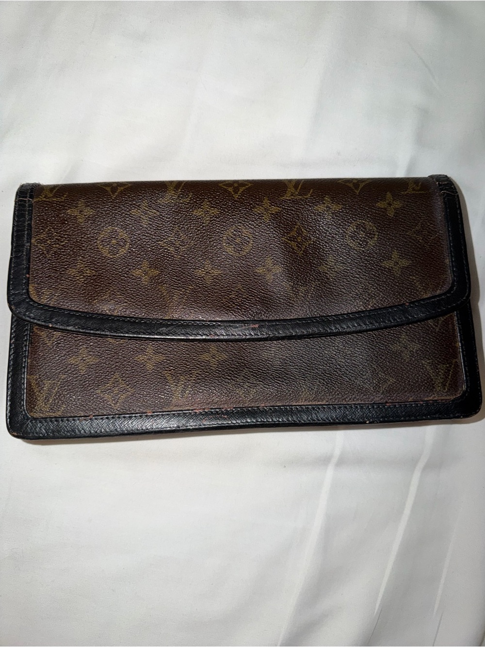 Louis Vuitton Brown Monogram Crossbody Clutch with Black Trim